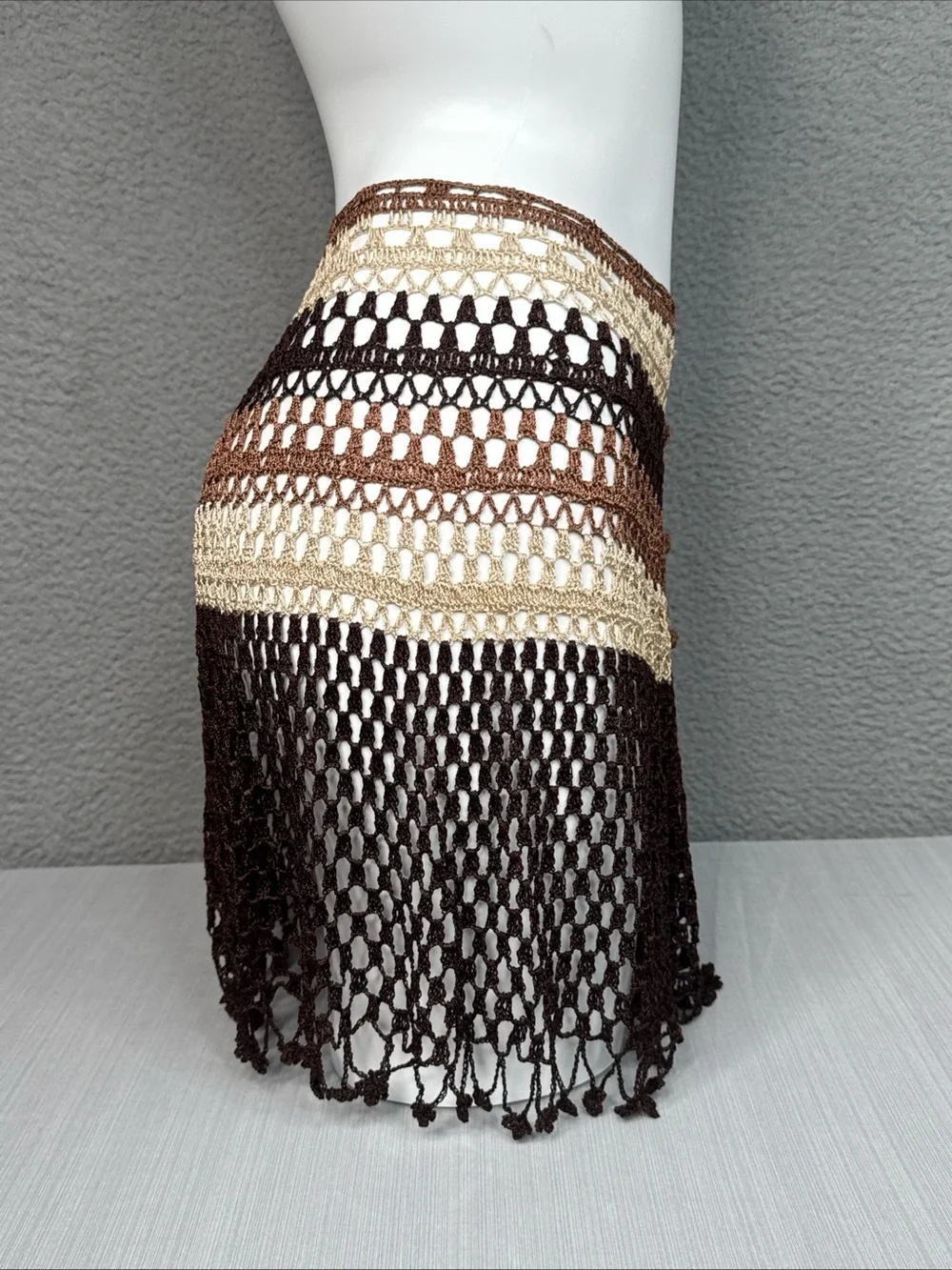 Cool Attitude Boho-Style Striped Crochet Mini Skirt/Swimsuit Cover Up OS /XS